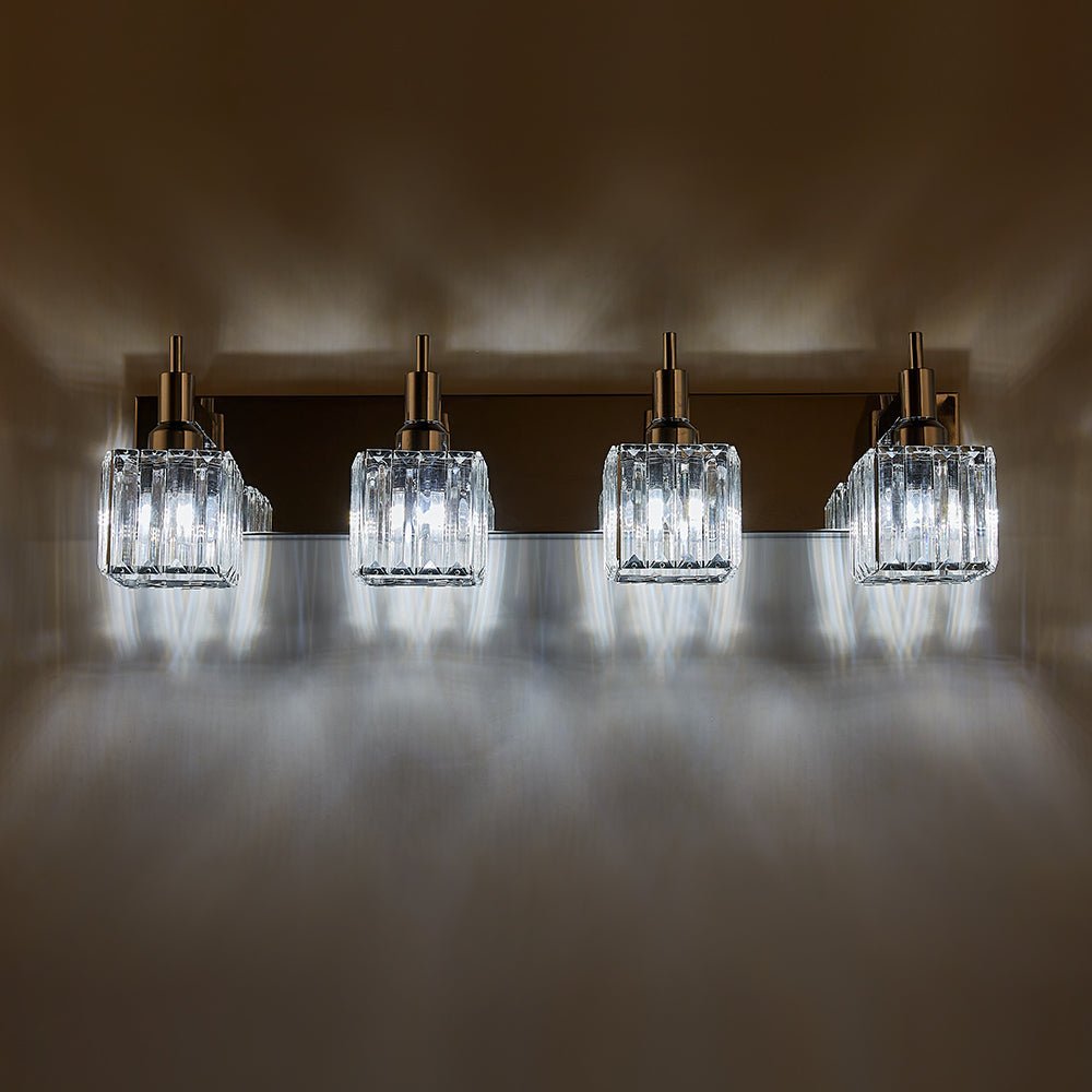 LightfixturesUAE-4-Light Modern Crystal Square Wall Sconce-Wall Lights-Black+Brass-