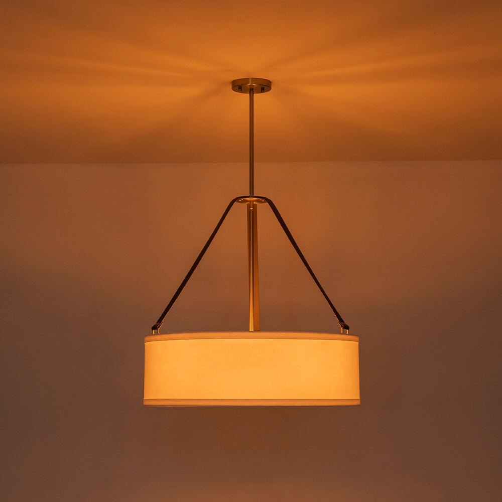 LightfixturesUAE-4-Light Modern Fabric Drum Pendant Light-Chandeliers-Gold-