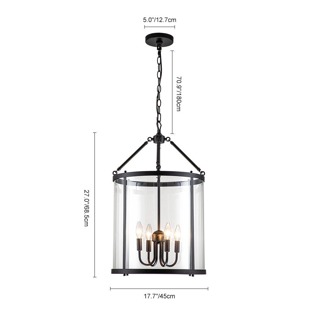 LightfixturesUAE-4-Light Modern Farmhouse Round Glass Lantern Chandelier-Chandeliers-Chrome-