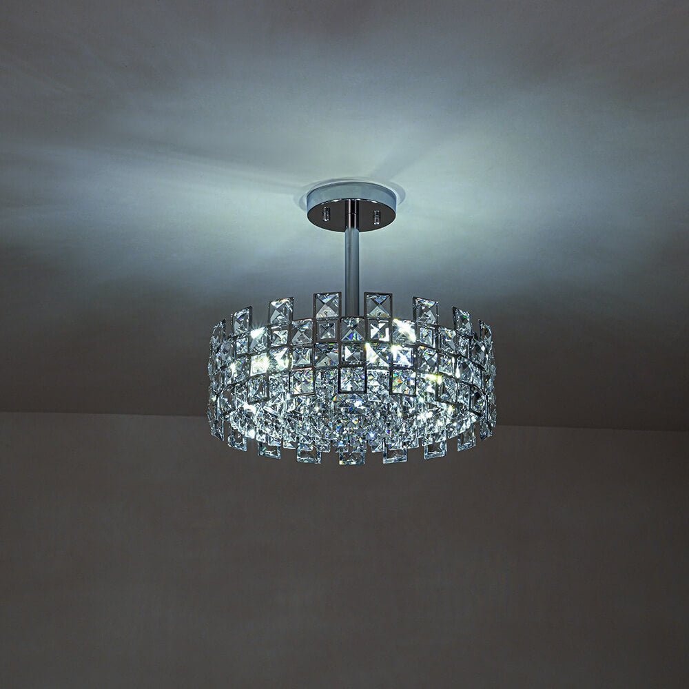 LightfixturesUAE-4-Light Modern Hollow Design Crystal Drum Semi Flush Mount Ceiling Light-Ceiling Lights-Chrome-
