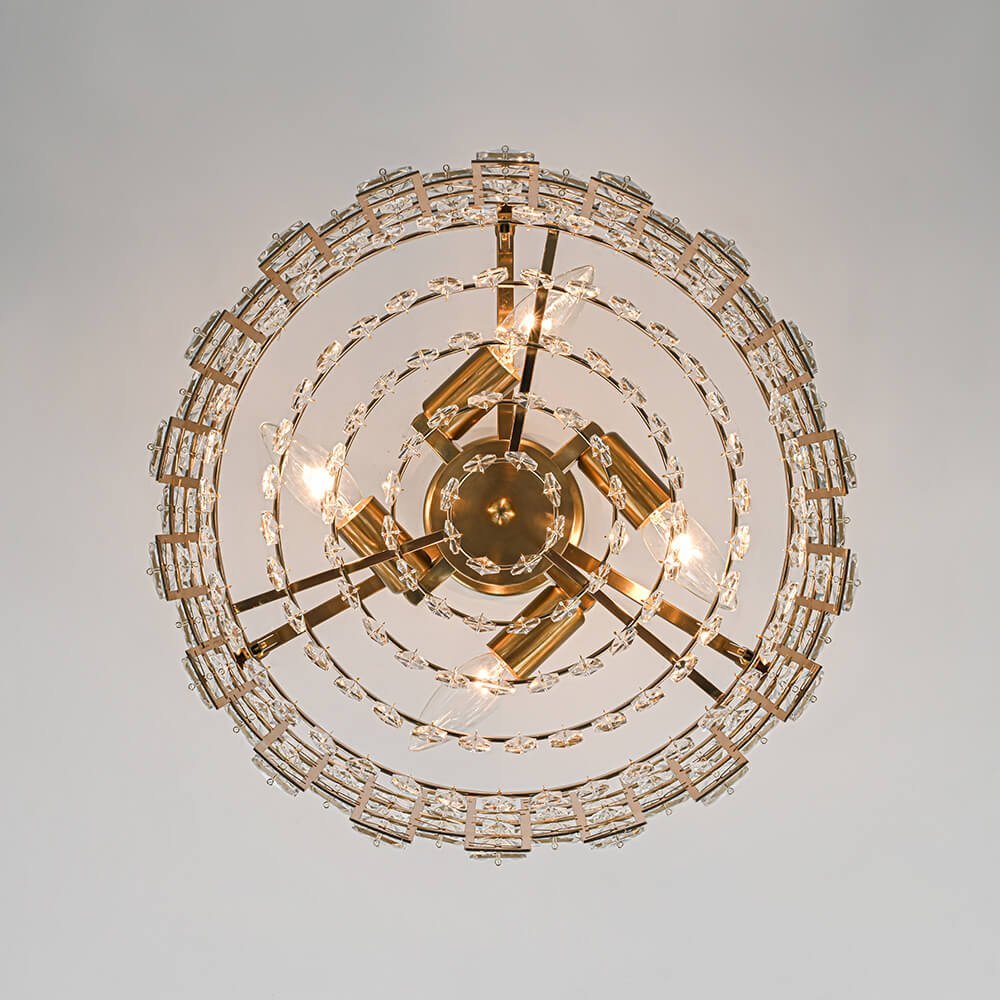 LightfixturesUAE-4-Light Modern Hollow Design Crystal Drum Semi Flush Mount Ceiling Light-Ceiling Lights-Chrome-