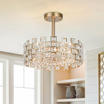 LightfixturesUAE-4-Light Modern Hollow Design Crystal Drum Semi Flush Mount Ceiling Light-Ceiling Lights-Gold-