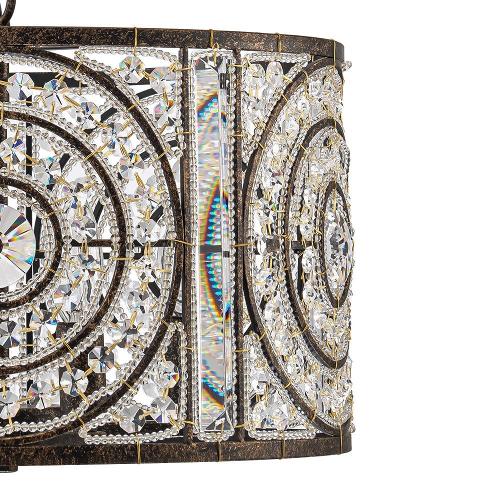 LightfixturesUAE-4-Light Modern Retro Antique Bronze Crystal Round Cage Chandelier-Chandeliers-Small-