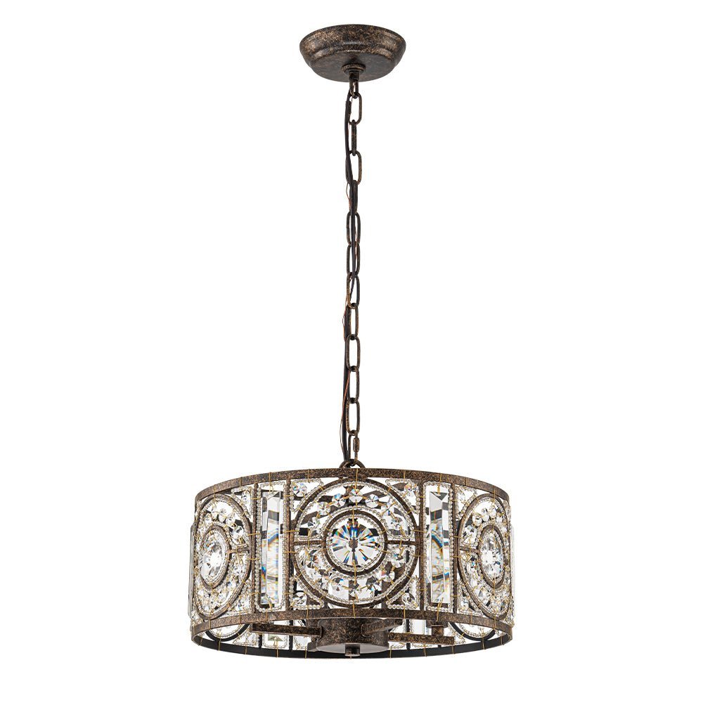 LightfixturesUAE-4-Light Modern Retro Antique Bronze Crystal Round Cage Chandelier-Chandeliers-Small-