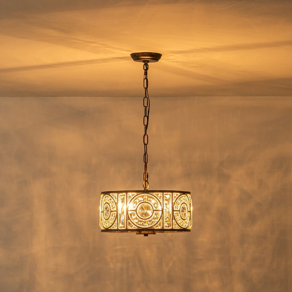 LightfixturesUAE-4-Light Modern Retro Antique Bronze Crystal Round Cage Chandelier-Chandeliers-Small-