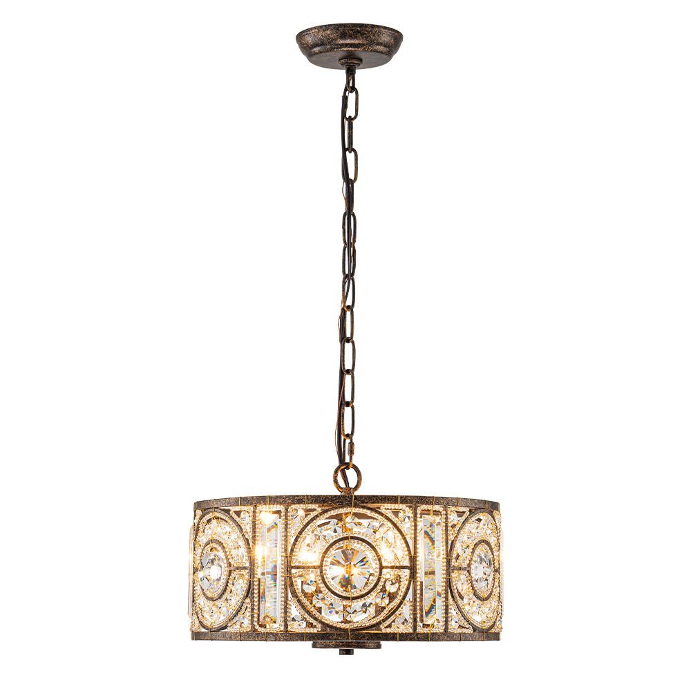 LightfixturesUAE-4-Light Modern Retro Antique Bronze Crystal Round Cage Chandelier-Chandeliers-Small-