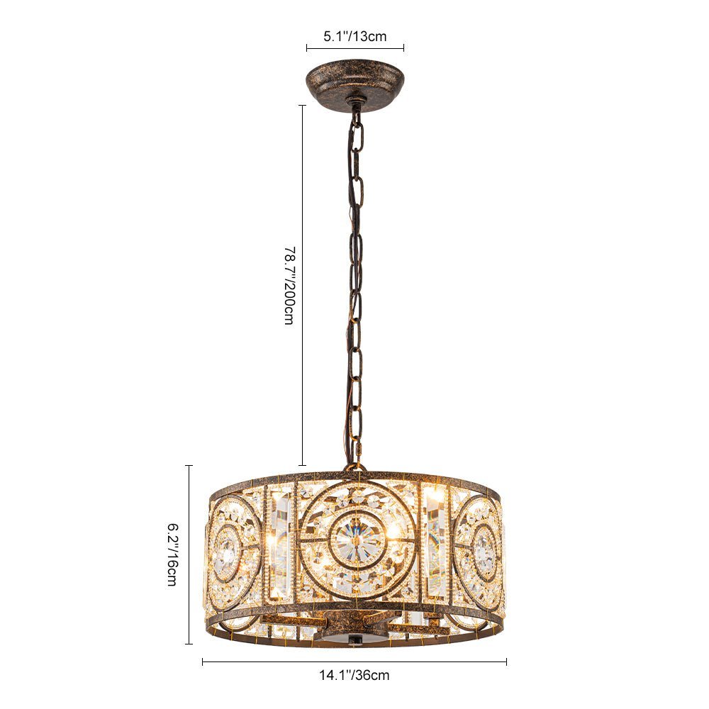 LightfixturesUAE-4-Light Modern Retro Antique Bronze Crystal Round Cage Chandelier-Chandeliers-Small-