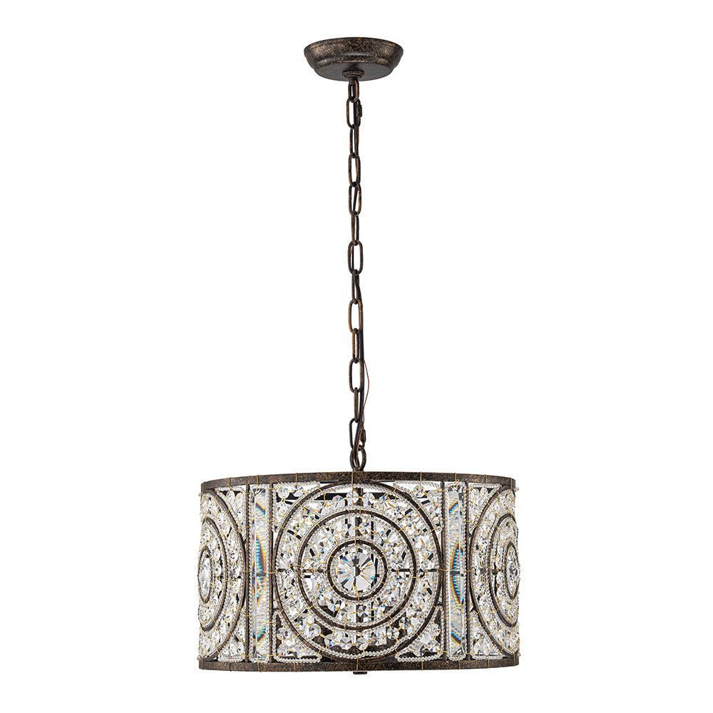 LightfixturesUAE-4-Light Modern Retro Antique Bronze Crystal Round Cage Chandelier-Chandeliers-Small-