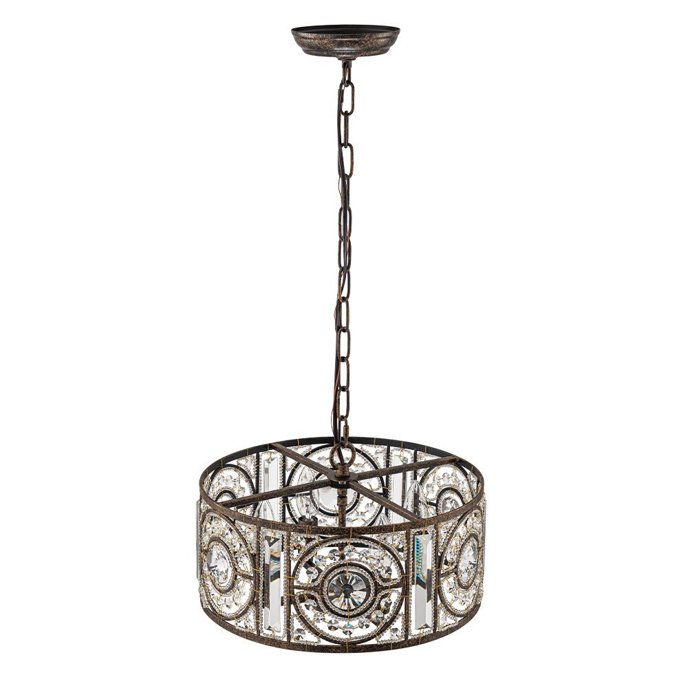 LightfixturesUAE-4-Light Modern Retro Antique Bronze Crystal Round Cage Chandelier-Chandeliers-Small-