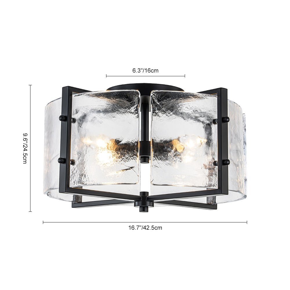 LightfixturesUAE-4-Light Rustic Textured Glass Drum Semi Flush Mount Ceiling Light-Ceiling Lights-Black-