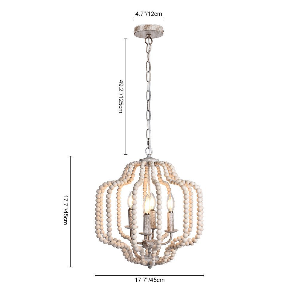 LightfixturesUAE-4-Light Traditional Wood Bead Open Lantern Pendant Lighting-Chandeliers-Brown Wood-