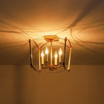 LightfixturesUAE-4-Light Vintage Candle-Style Cage Semi Flush Mount Ceiling Light-Ceiling Lights-Antiqued Gold-