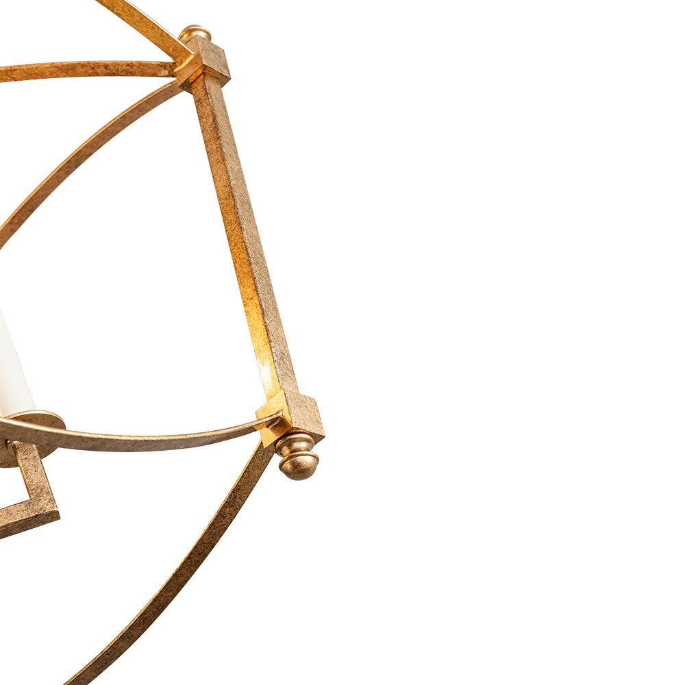 LightfixturesUAE-4-Light Vintage Candle-Style Cage Semi Flush Mount Ceiling Light-Ceiling Lights-Antiqued Gold-