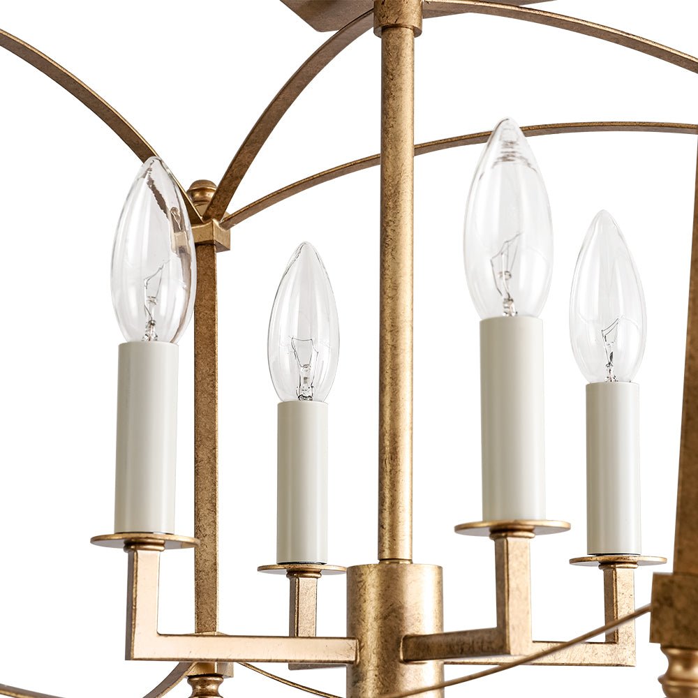 LightfixturesUAE-4-Light Vintage Candle-Style Cage Semi Flush Mount Ceiling Light-Ceiling Lights-Antiqued Gold-