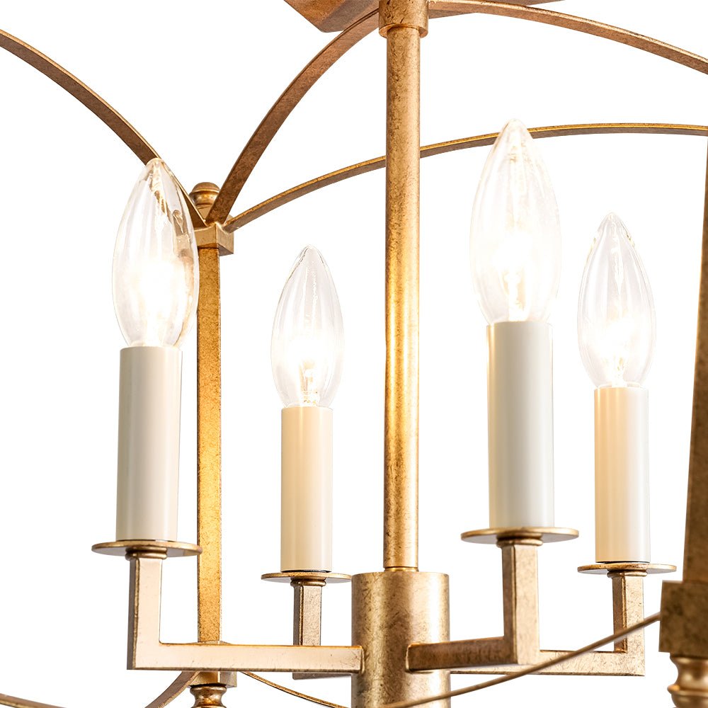 LightfixturesUAE-4-Light Vintage Candle-Style Cage Semi Flush Mount Ceiling Light-Ceiling Lights-Antiqued Gold-