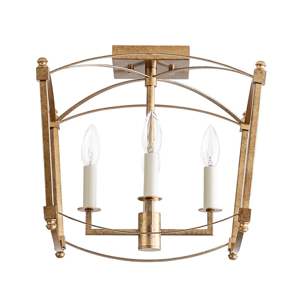 LightfixturesUAE-4-Light Vintage Candle-Style Cage Semi Flush Mount Ceiling Light-Ceiling Lights-Antiqued Gold-