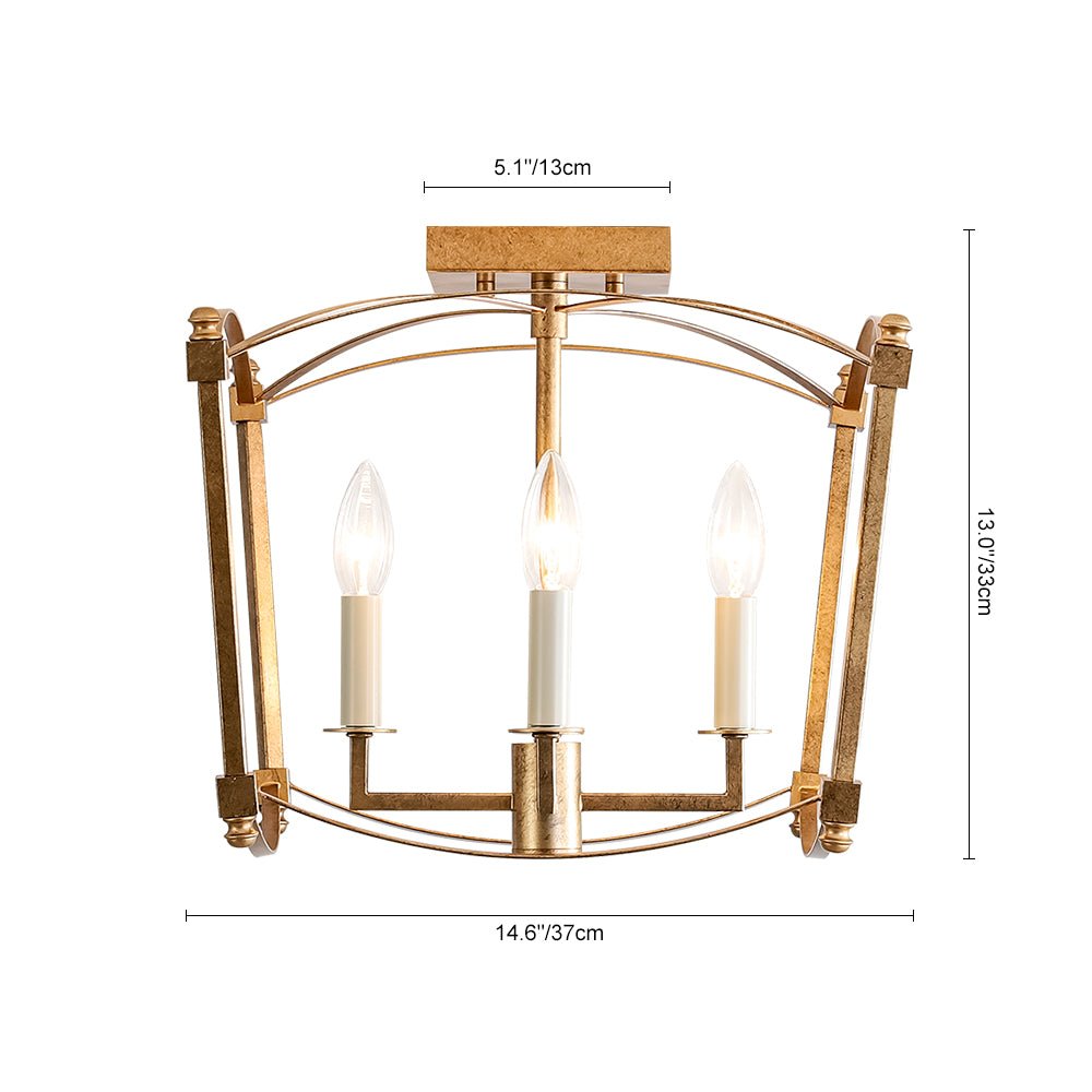 LightfixturesUAE-4-Light Vintage Candle-Style Cage Semi Flush Mount Ceiling Light-Ceiling Lights-Antiqued Gold-