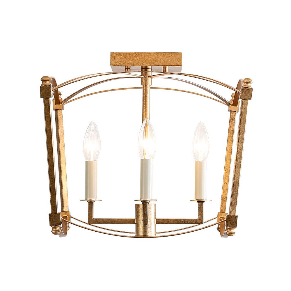 LightfixturesUAE-4-Light Vintage Candle-Style Cage Semi Flush Mount Ceiling Light-Ceiling Lights-Antiqued Gold-