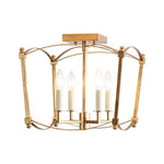 LightfixturesUAE-4-Light Vintage Candle-Style Cage Semi Flush Mount Ceiling Light-Ceiling Lights-Antiqued Gold-
