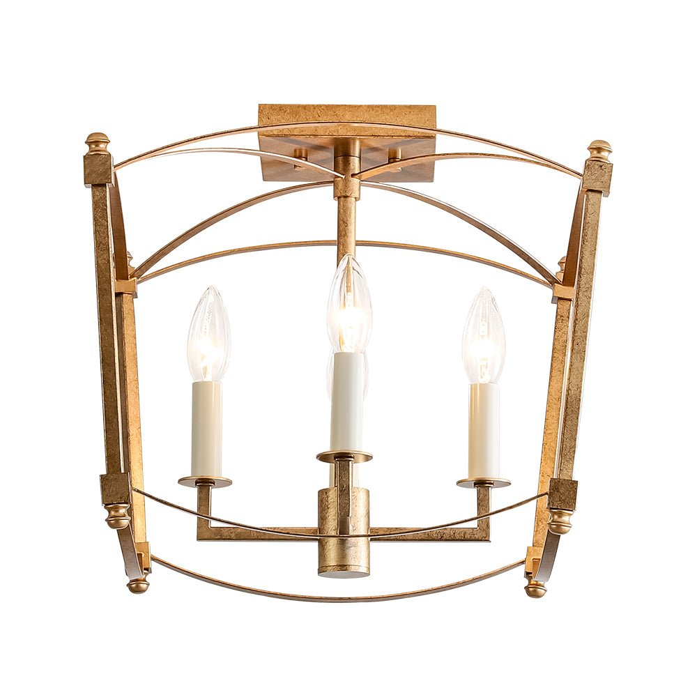 LightfixturesUAE-4-Light Vintage Candle-Style Cage Semi Flush Mount Ceiling Light-Ceiling Lights-Antiqued Gold-