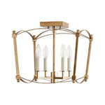 LightfixturesUAE-4-Light Vintage Candle-Style Cage Semi Flush Mount Ceiling Light-Ceiling Lights-Antiqued Gold-