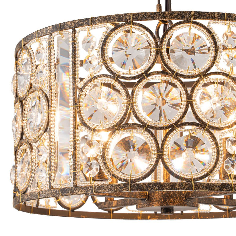 LightfixturesUAE-4-Light Vintage Crystal Drum Chandelier-Chandeliers-Antique Bronze-