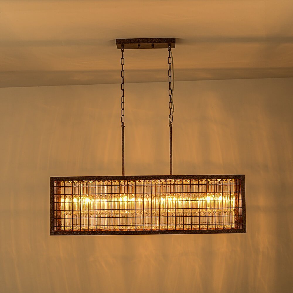 LightfixturesUAE-4-Light Vintage Farmhouse Crystal Rectangle Island Chandelier-Chandeliers-Rustic-