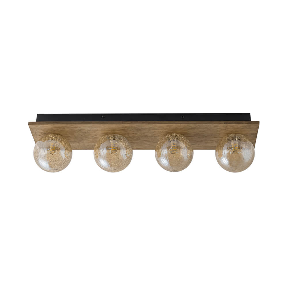 LightfixturesUAE-4-Light Vintage Oak Wood Glass Globe Vanity Wall Sconce-Ceiling Lights-Amber Cracked Glass-