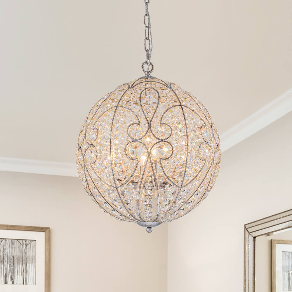 LightfixturesUAE-4/6-Light Luxury Crystal Spherical Chandelier-Chandeliers-6-Light-