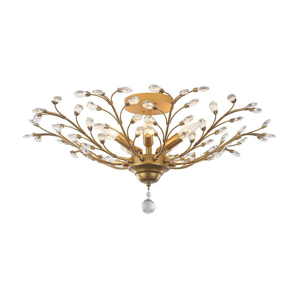 LightfixturesUAE-5-Light Art Deco Vintage Flower Basket Crystal Semi Flush Mount Ceiling Light-Ceiling Lights-Black-