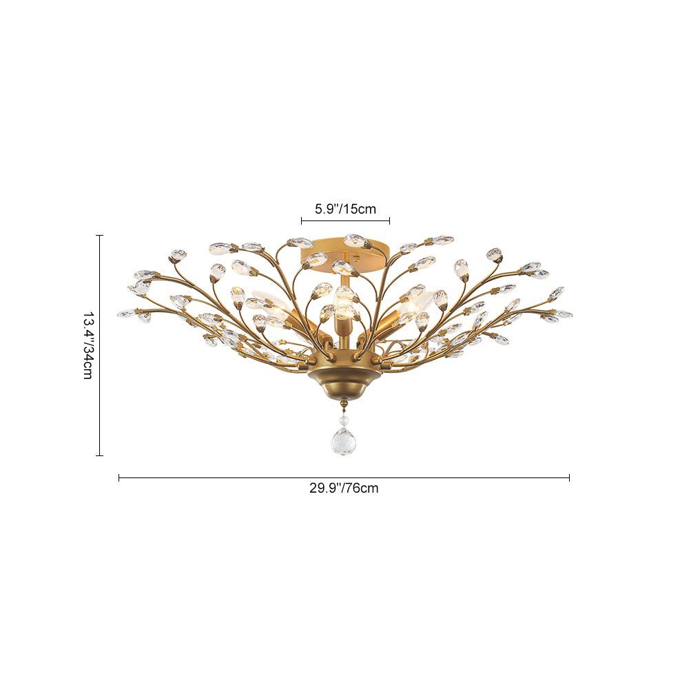 LightfixturesUAE-5-Light Art Deco Vintage Flower Basket Crystal Semi Flush Mount Ceiling Light-Ceiling Lights-Black-