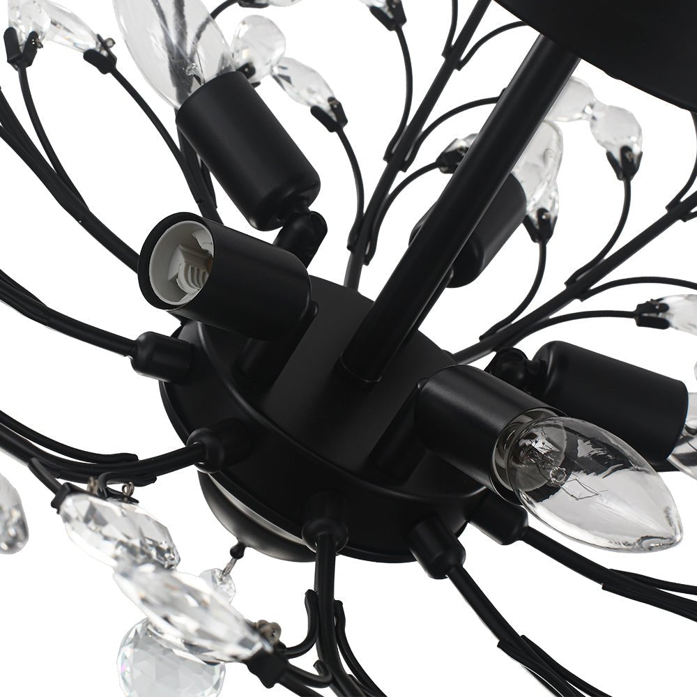 LightfixturesUAE-5-Light Art Deco Vintage Flower Basket Crystal Semi Flush Mount Ceiling Light-Ceiling Lights-Black-
