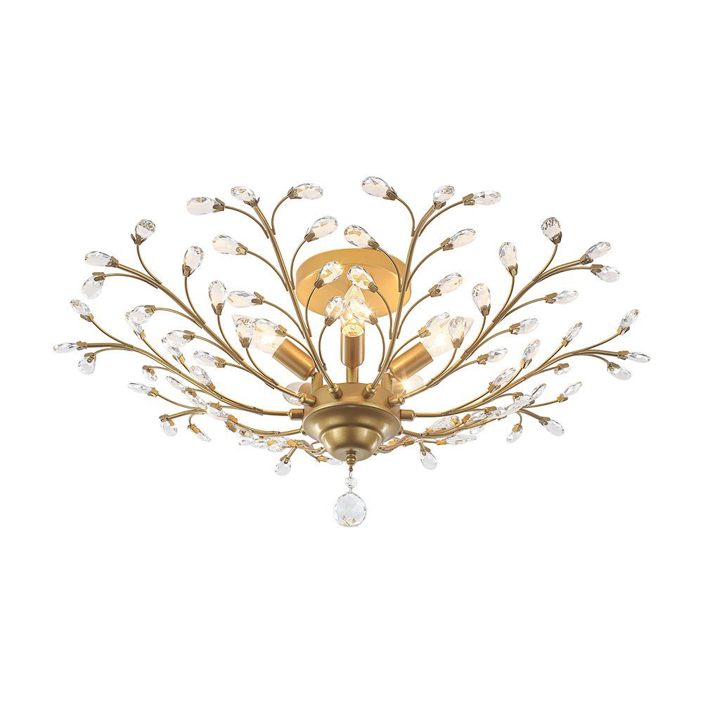 LightfixturesUAE-5-Light Art Deco Vintage Flower Basket Crystal Semi Flush Mount Ceiling Light-Ceiling Lights-Black-