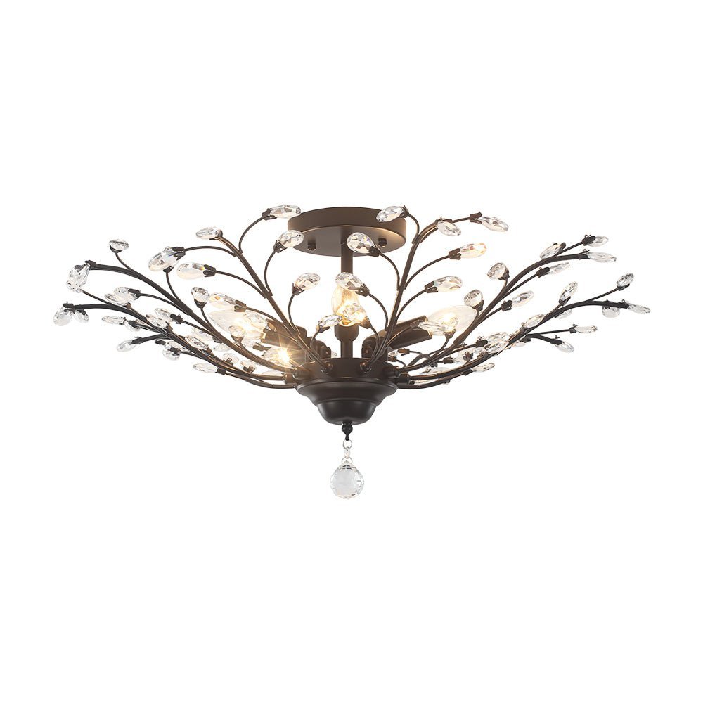 LightfixturesUAE-5-Light Art Deco Vintage Flower Basket Crystal Semi Flush Mount Ceiling Light-Ceiling Lights-Black-