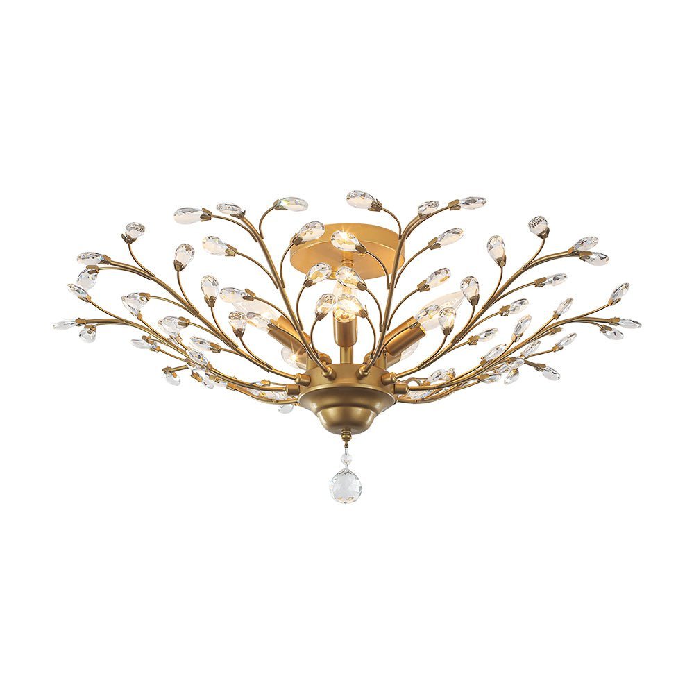 LightfixturesUAE-5-Light Art Deco Vintage Flower Basket Crystal Semi Flush Mount Ceiling Light-Ceiling Lights-Black-