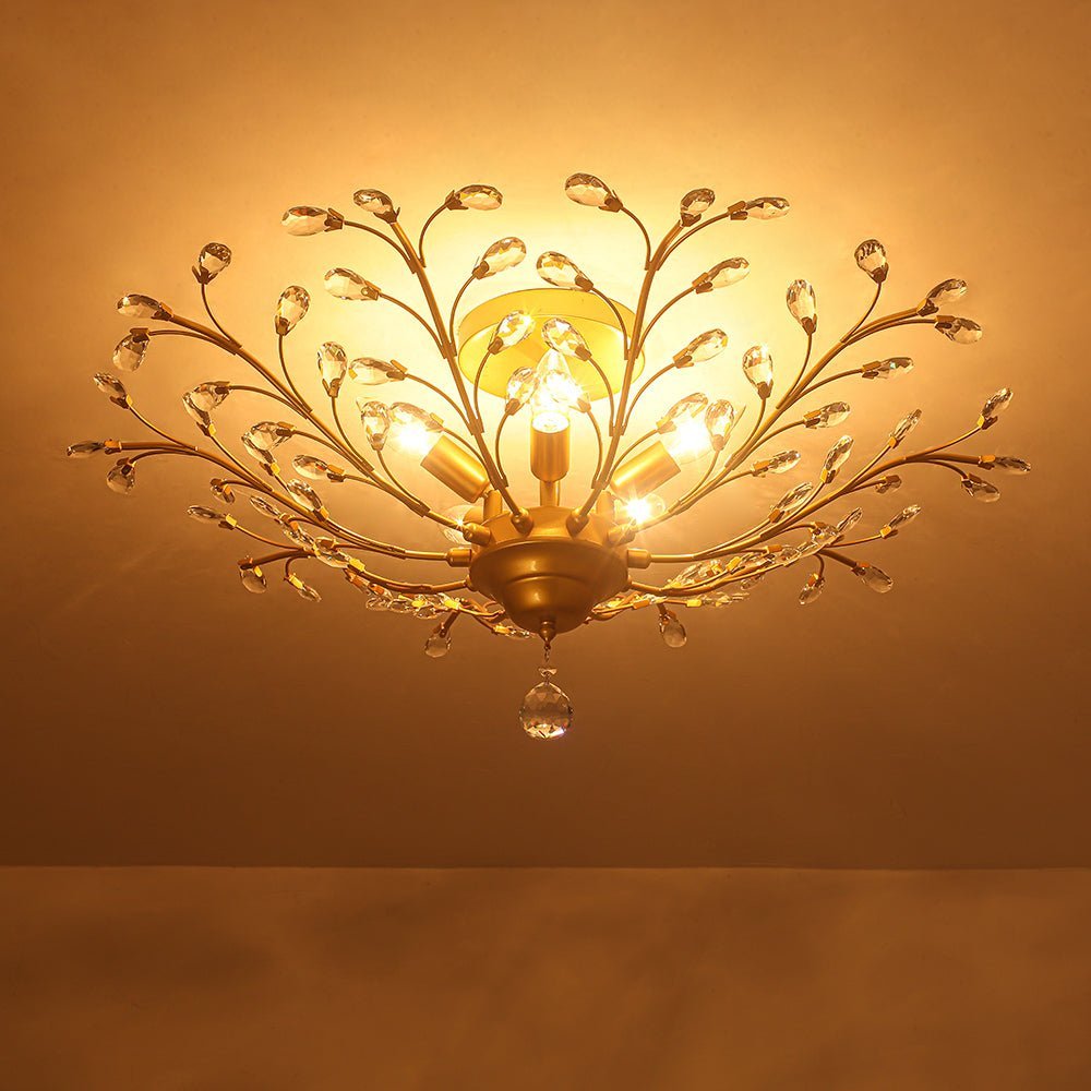 LightfixturesUAE-5-Light Art Deco Vintage Flower Basket Crystal Semi Flush Mount Ceiling Light-Ceiling Lights-Black-