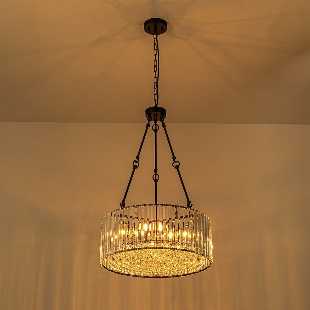 LightfixturesUAE-5-Light Bauhaus Crystal Drum Chandelier with Adjustable Chains-Chandeliers-Black-