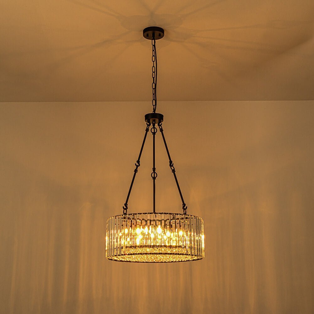 LightfixturesUAE-5-Light Bauhaus Crystal Drum Chandelier with Adjustable Chains-Chandeliers-Black-