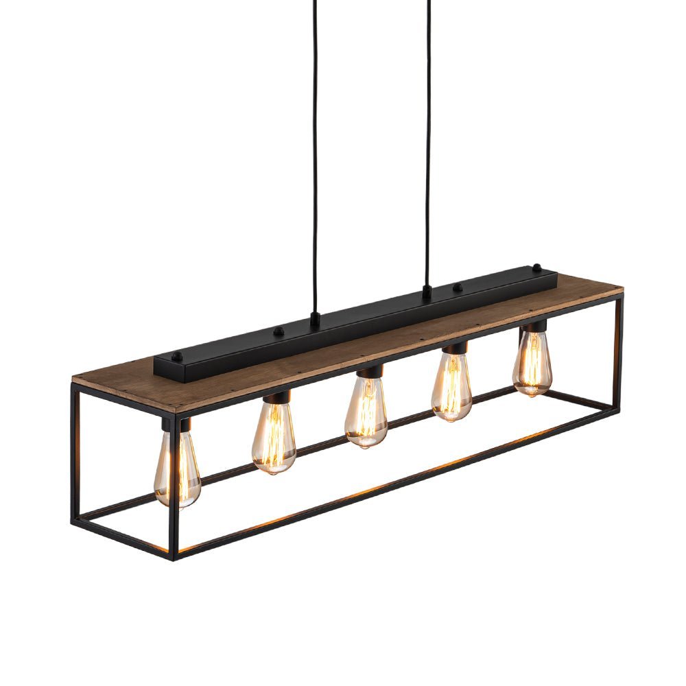LightfixturesUAE-5-Light Farmhouse Black Classic Linear Rectangular Iron Frame Chandelier-Chandeliers-Black-
