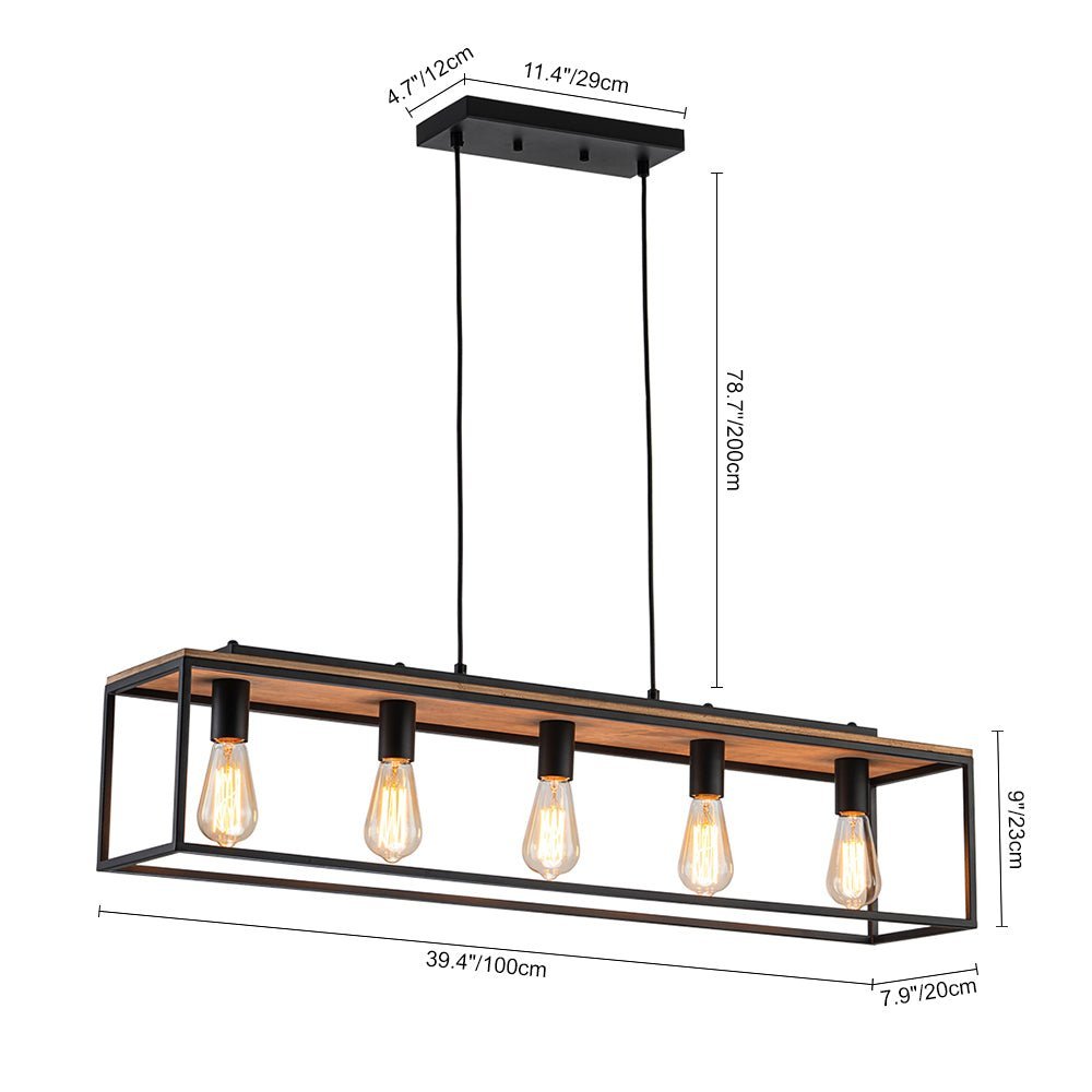 LightfixturesUAE-5-Light Farmhouse Black Classic Linear Rectangular Iron Frame Chandelier-Chandeliers-Black-