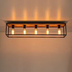LightfixturesUAE-5-Light Farmhouse Rectangular Wood Cage Flush Mount Ceiling Light-Ceiling Lights-Black-