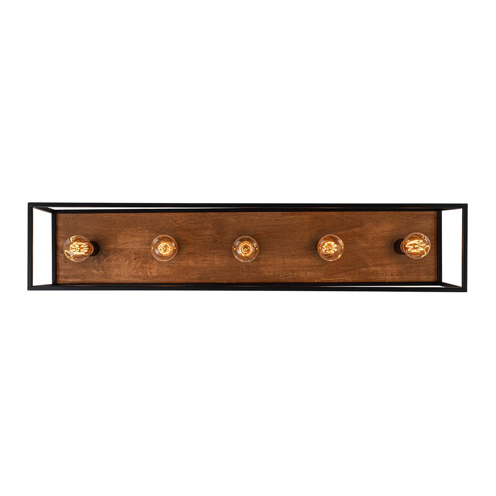 LightfixturesUAE-5-Light Farmhouse Rectangular Wood Cage Flush Mount Ceiling Light-Ceiling Lights-Black-