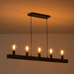 LightfixturesUAE-5-Light Farmhouse Wood Linear Kitchen Island Chandelier-Chandeliers-Black-
