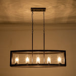 LightfixturesUAE-5-Light Industrial Rectangular Kitchen Island Chandelier-Chandeliers-Faux Wood Grain-