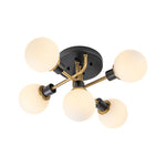 LightfixturesUAE-5-Light Mid Century Modern Milk Glass Globe Two-Toned Sputnik Semi Flush Mount-Ceiling Lights-Black-