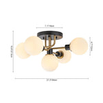 LightfixturesUAE-5-Light Mid Century Modern Milk Glass Globe Two-Toned Sputnik Semi Flush Mount-Ceiling Lights-Black-