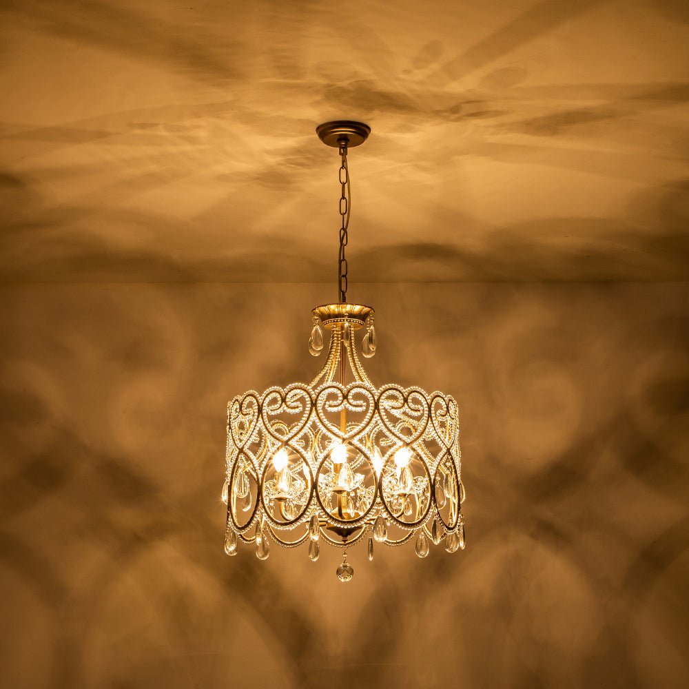 LightfixturesUAE-5-Light Mid-Century Modern Silver Bronze Crystal Chandelier-Chandeliers-Bronze-