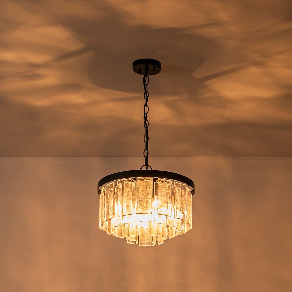 LightfixturesUAE-5-Light Modern Ice-Patterned Rectangular Glass Round Convertible Design Chandelier-Chandeliers-Nickel-