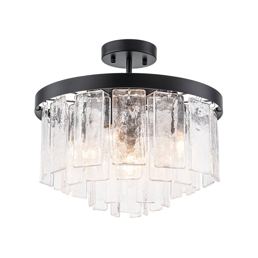LightfixturesUAE-5-Light Modern Ice-Patterned Rectangular Glass Round Convertible Design Chandelier-Chandeliers-Nickel-