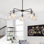 LightfixturesUAE-5-Light Modern Mid-Century Clear Glass Globe Sputnik Chandelier-Chandeliers-Black-